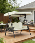 Patio swing on deck, showing Universal 3 Seat Patio Swing Canopy Top Replacement Cover 75-Inch By 47-Inch All-Weather.