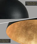 Close-up of Black Dome Pendant Light With Dope Gold Leaf Interior, 20 Inch Industrial Chandelier texture details