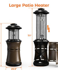 Gas Patio Heater With Wheels, Floor Standing Outdoor Heater With Round Dancing Flame And Glass Tube, 71-inch size, shown in brown.