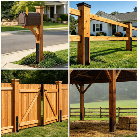Heavy Duty Fence Post Repair Kit With Rock Solid H Shaped Ground Spikes And Rust Proof Steel Anchors for mailbox and fence posts.