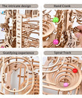 Mechanical Marble Run Puzzle Kit With Chain Hoist 335 Pieces And 8 Marbles A DIY Wood Model Building Kit components
