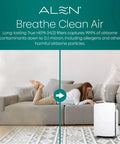 Woman using Replacement True HEPA Air Filter For BreatheSmart Classic in living room to keep indoor air fresh and clean.