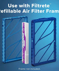 Filtrete 16x25x4 Refillable Air Filter replacement, MPR 1550, MERV 12, 2 Pack shown with reusable air filter frame