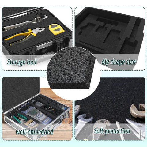 4 Pack High Density Polyurethane Foam Sheets 16x12x1 Inch Premium Black Cushioning Pads for tool storage and protection.