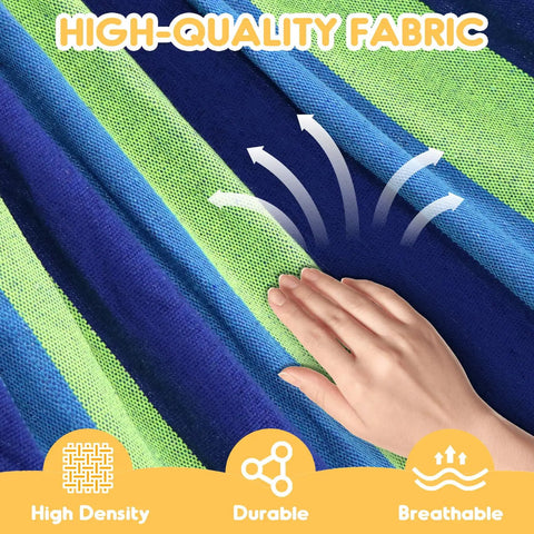 Close-up of Ultra Comfy Cotton Hammock Portable Camping Hammock for Hanging with Tree Straps Sturdy Garden Fabric