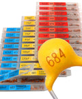 Top Shelf 900 Piece Multilayer Ceramic Capacitor Workhorse Assortment Kit With Snap Lid Drawer showing various ceramic capacitors.
