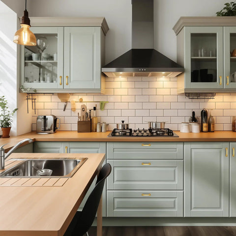 Modern kitchen featuring Top Notch Gold Cabinet Pulls For Modern Kitchens, 3 Inch Center To Center Hole Spacing on drawers.