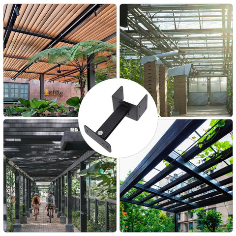 Heavy Structural Roof Riser Bracket For Pergola And Heavy Outdoor Projects Stainless Steel Kick Up Mount shown in outdoor settings.