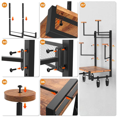 Heavy Duty Motorcycle Helmet Holder Wall Mount assembly steps, showing durable timber and steel construction details.