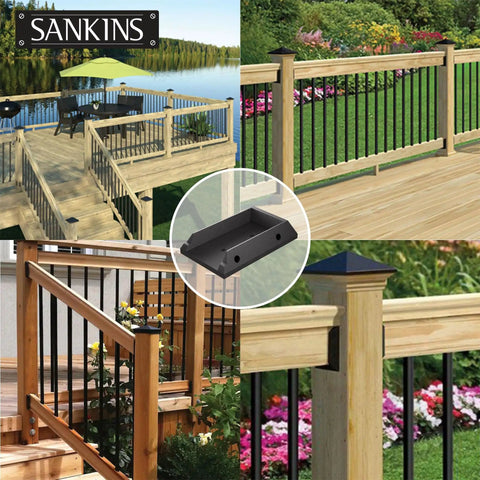 10 Pack Deck Railing Bracket Connectors For 2x4, Heavy Duty PP Plastic Black Railing Brackets installed on wood deck and fence