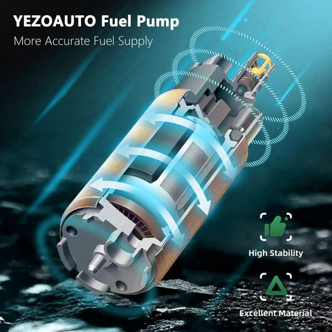 Rock Solid Upgraded Fuel Pump Assembly With Fitting And Adapter For Mercruiser 350 377 496 5.0L 5.7L 6.2L 8.1L Mag MPI Gen 3 High Performance Boat Engine Kit design showing inner components and fuel flow.