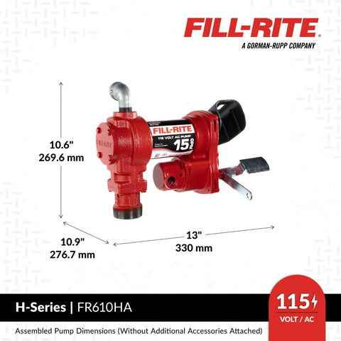 Heavy Duty Cast Iron Fuel Transfer Pump With Automatic Nozzle And Discharge Hose, 15 Gallons Per Minute 115 Volt Motor, Built Like A Tank For Gas Diesel And Kerosene, red pump dimensions