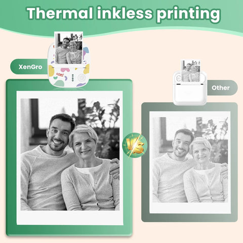 Portable Mini Sticker Printer With Bluetooth Inkless Thermal Technology showing print quality comparison with other brand