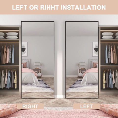 Badass Quality Mirrored Sliding Barn Door Featuring Slick Steel Construction And No Fuss Soft Close Track Designed For Easy Home Makeovers With Prime Cut Safety Backed Glass Pane in left and right installation options.