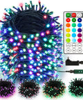 Color Changing String Lights With Remote Over 262 Feet Of 800 LED Indoor Outdoor Fairy Lights RGB Christmas Decor For Home Patio And Yard Lit Vibe For Parties, shown coiled with remote control and color options.