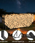 Heavy Duty Firewood Rack Outdoor With 880Lb Capacity 6 Ft Elevated Wood Storage On Weather Resistant Metal Frame 12 Support Legs Sturdy Indoor Or Outdoor Firewood Holder For Patio Porch Fireplace Backyard displaying stacked logs by night campfire scene