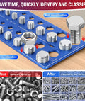Thread checker gauge set on blue board with nuts and bolts; 76 pcs (34 standard, 26 metric, 16 screw sizes) by Amazon
