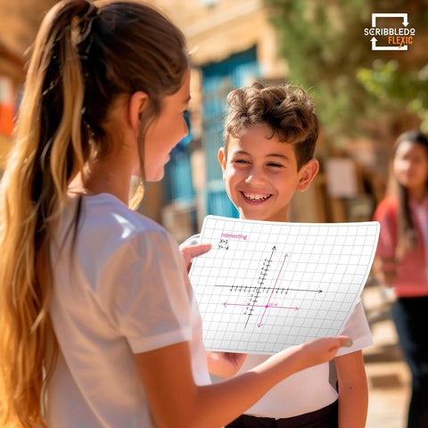 Children using Flexible 11x14 Dry Erase Sheets For Math Practice With Quad Graph Whiteboard Sheets Classroom Pack Of 10