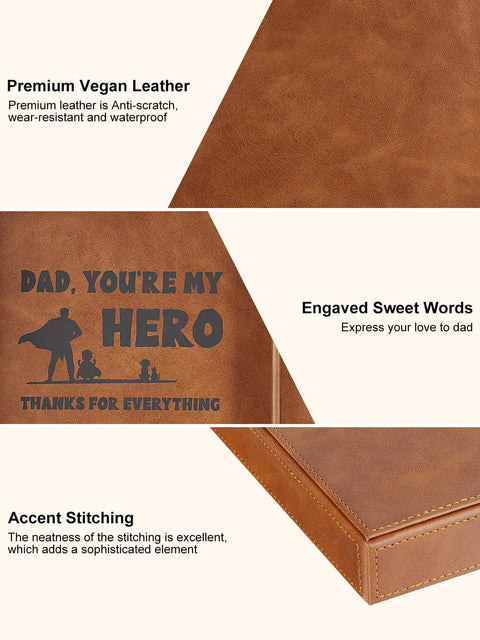 Valet Tray With Integrated Wireless Charger For Dad Youre My Hero Engraved EDC Nightstand Organizer in vegan leather