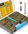 215 Piece Multi Purpose Wood Deck Screw Kit With Bugle Head Torx Star Drive Golden Coated Includes T25 Bit in open case
