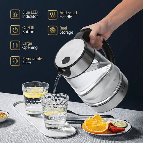 Using Glass Electric Kettle 1.7 Liter Fast Boil Cordless Water Boiler for Tea and Coffee with Auto Shutoff and Boil Dry Protection BPA Free