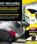 Front view of Weiman Foaming Air Fryer Cleaner bottle with yellow spray top, 14 oz.