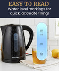 Black 1.7L Electric Kettle With No Fuss Fast Boil BPA Free Auto Shutoff Boil Dry Protection 360 Degree Swivel Cordless Base