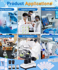 Image showcasing various uses for Student Friendly Dual LED Microscope With 40X-2500X Magnification, 360 Degree Rotating Head.