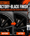 Curb Rash Buster And Ride Restorer For Gloss Black Wheels shown fixing scratches on a black wheel with rim paint pen.
