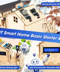 IoT Smart Home Starter Kit For Arduino IDE Hands On STEM Project For Kids Teens And Adults With Multi Sensor DIY Electronics And 3D Wooden Puzzle House For Home Automation Coding And Learning showing assembly and components