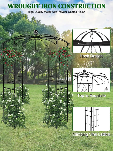 Heavy Duty Garden Pergola Trellis And Wedding Arbor Metal Gazebo Arch For Outdoor Climbing Plants and Patio Decor with vine lattice