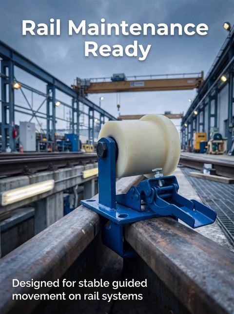 Heavy Duty Nylon Track Wheel With Trapezoidal Caster Pulley For Mining Railway And Subway Train Cart Featuring Twenty Millimeter Belt Groove And Built Tough Takes A Beating Smooth Rolling Design Measuring Five Point Nine Inches Wide on rail system.