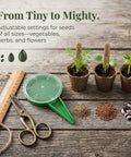Handheld Seed Planter Tool With Five Level Adjustable Seeder For Tiny Seeds Seed Spreader Seed Dispenser Garden Tool in green.