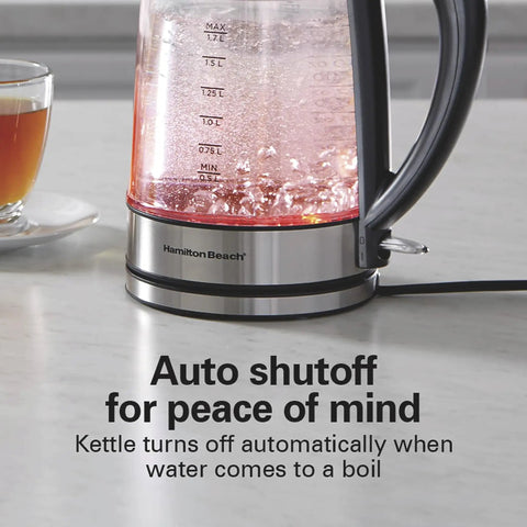 1.7 Liter Glass Electric Kettle With Double Wall Cordless Serving Auto Shutoff And Boil Dry Protection on countertop