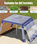 Eight By Eight Foot Beach Cabana Tent With Sun Shield UPF 50 Plus on gravel, grass, mudland, and beach surfaces