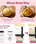 Silicone bread sling with sourdough in skillet and before-after glass sourdough starter jar, part of the 22-piece All-In-One Sourdough Gear.