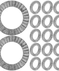 Twenty Piece M10 Wedge Stack Lock Washers Tough Heavy Manganese Steel Hardware Fasteners Bolt Tight Grip Kit arranged on a white background.