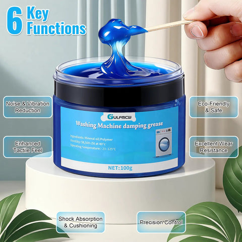 Heavy Duty Pro Grade Washing Machine Damping Grease Kit With 10 Foam Inserts for noise reduction shown in blue jar.