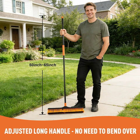Solid 24 Inch Heavy Duty Push Broom Built Different To Handle The Daily Grind with adjustable 50-65 inch handle.