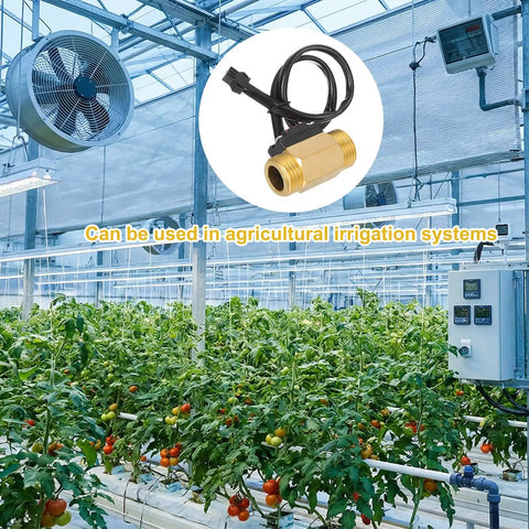 One Half Inch Hall Effect Water Flow Sensor Brass Body Flow Meter with PTFE Tape 1 to 25 L Per Minute for Heaters Dispensers and Home Plumbing in greenhouse