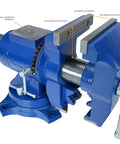 5 Inch Multi Function Vise With Anvil Blue Bench Vise Built Tough Heavy Duty Tool 360 Degree Swivel Base Durable Iron Construction