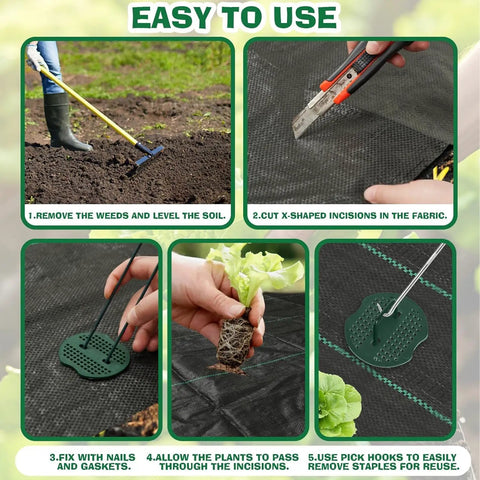 Instructions on using Heavy Duty Weed Barrier Fabric Kit For Gardens 4x30 Feet Permeable Landscape Cloth 3.2oz With Staples Gaskets