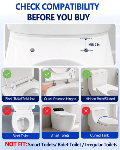 Heavy Duty Adjustable Toilet Safety Rail Giving Rock Steady Grip And Quick No Drill Setup For Seniors And Pregnant Moms Who Need Easy Getting Up Without Eating Up Valuable Bathroom Space Inside compatibility guide for toilet seats.