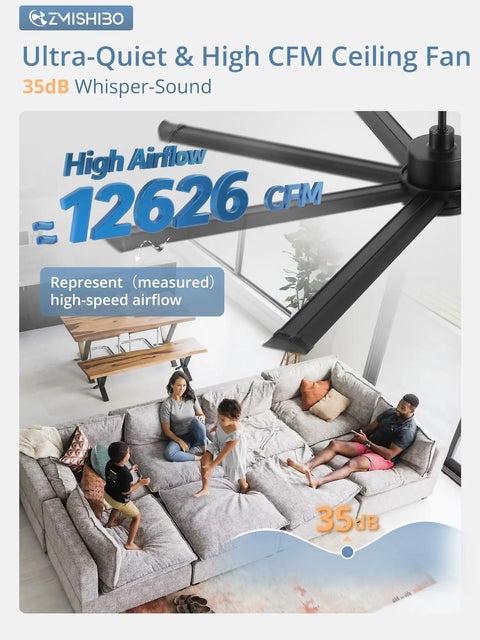 84 Inch Indoor Outdoor Ceiling Fan With Lights, Industrial Grade 8 Reversible Aluminum Blades, Quiet DC Motor, 12626 CFM airflow