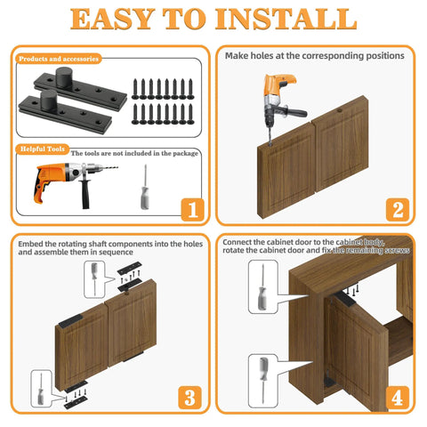 Installation steps for Heavy Duty 4 Inch Hidden Door Hinges Built Like A Tank With Smooth 360 Degree Pivot Rotation For Secret Bookcase Entries.