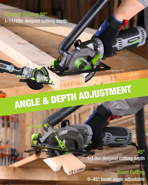 Compact 5.8 Amp Circular Saw With Parallel Guide Delivers 3500 RPM For Wood PVC Tile And Cement Block Cuts shown cutting wood
