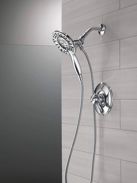 Linden 17 Series Dual-Function Shower Trim Kit With 4-Spray In2ition 2-In-1 Dual Handheld Shower Head And Hose In Chrome Finish Valve Not