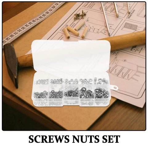 Zinc Alloy Pro Grade Pan Head Machine Screws Nuts And Washers Kit displayed with toolbox and instructions