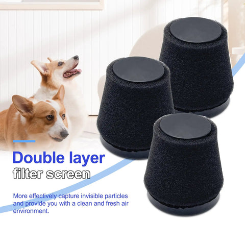 Three Pack Handheld Vacuum Cleaner Filter Set For Dirt Devil Scorpion Handheld Vacuums Style F117 Compatible With Part AD40117 Replacement Must Have Easy To Install For Quick Cleanups At Home Or In The Car, showing three double-layer filters.