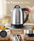 2.5L Large Electric Kettle With Stainless Steel Construction BPA Free Fast Boil Auto Shut Off Boil Dry Protection on table
